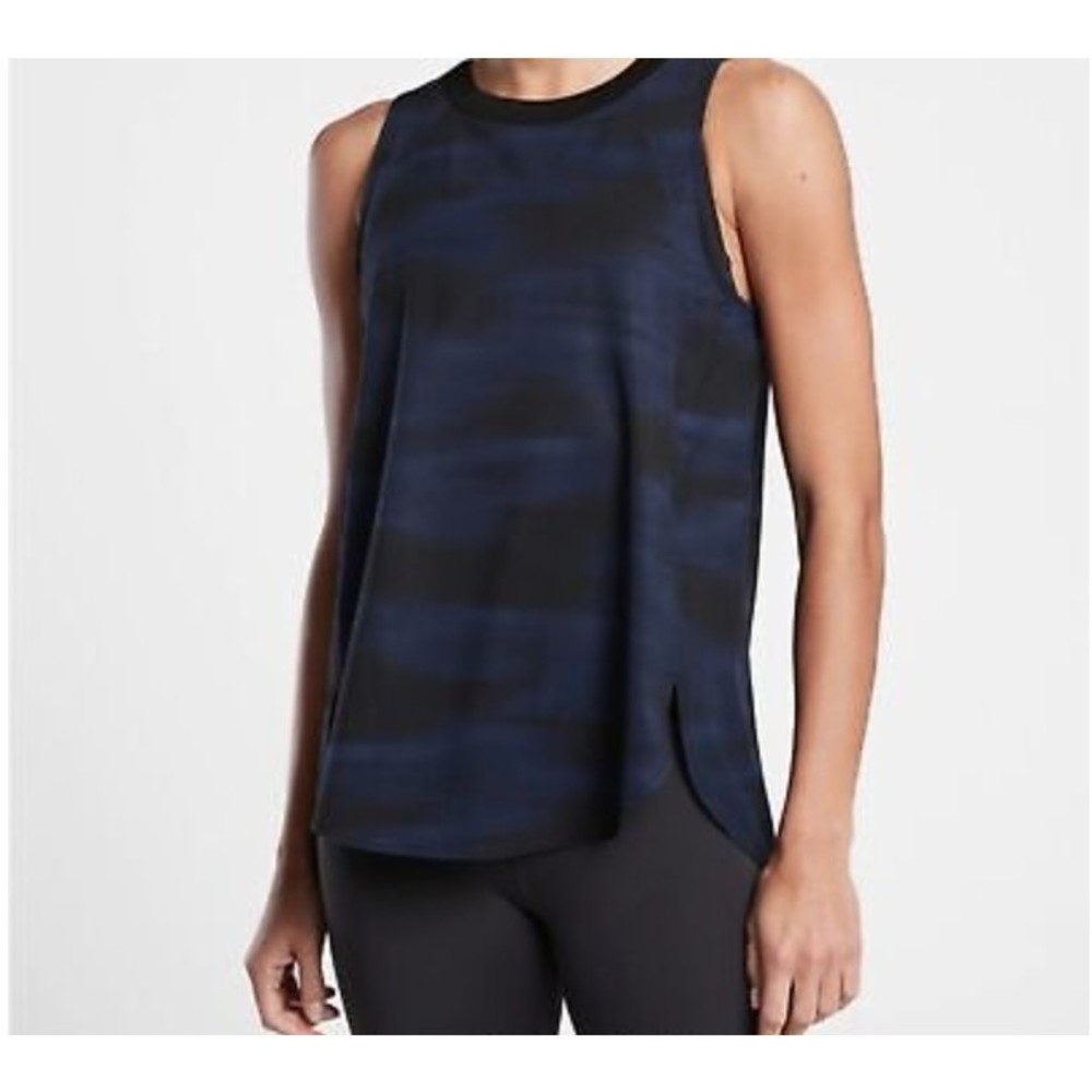 Athleta Women Zephyr Tank Top Black Blue Blurred Camo Printed Pattern Size S